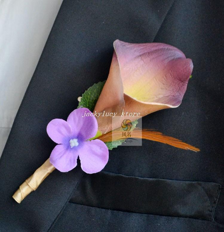 Wedding flowers Natural real Touch Calla Lily Corsages Handmade Groom's Boutonniere For Wedding orange red white purple color