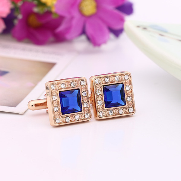 Luxury Crystals Cufflinks With Blue Rhinestone French Shirt Cuff link For Men New Brand Wedding Cufflinks Gift For Fathers Day