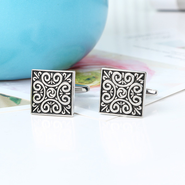 Luxury Silver Cufflinks With Roman Pattern Black Shirt Cuff link For Men New Brand Wedding Cufflinks Gift For Fathers Day