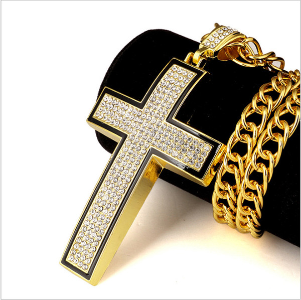 New Big Brilliant Cross 3D Hip Hop Iced Out Religious Pendant Franco Chain Gold Silver Plated For Men Women Jewelry Fashion Gift