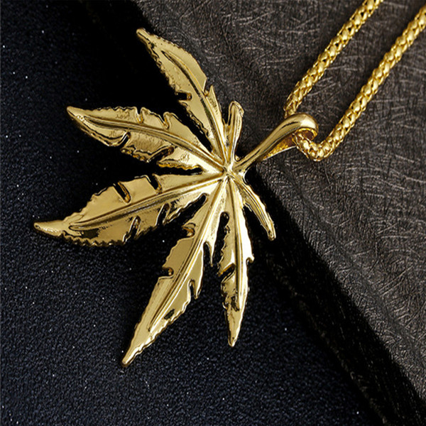 Hip Hop Gold Plated Men Necklace Fashion Designer Leaf Pendant High Quality Cuban Chain Groom Accessories