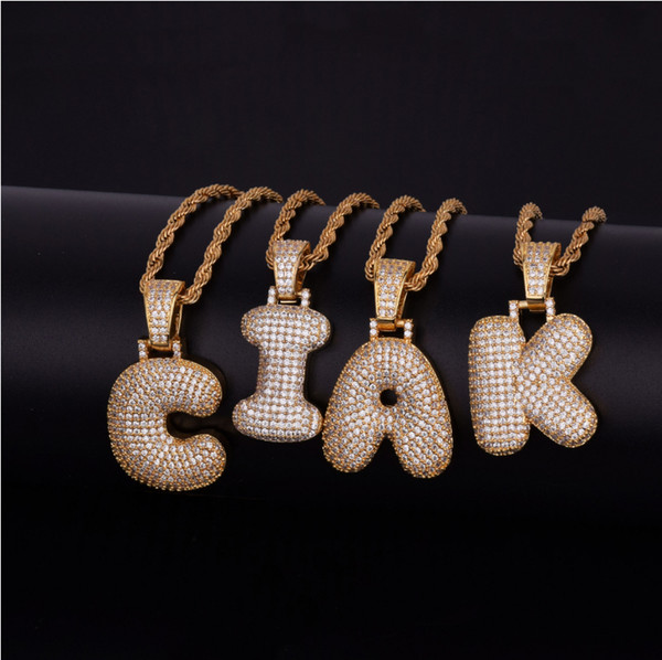 Custom Made A-Z Name Letters Necklaces & Pendant Charm For Men And Women Gold Silver Color Cubic Zirconia With Rope Chain Gifts