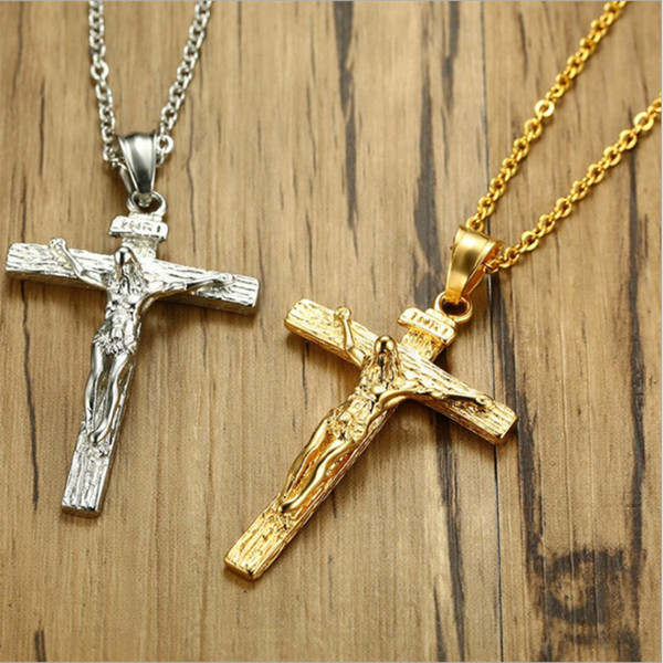 Fashion Cross Pendant Necklace Bracelet Gold/Black Gun Plated/ Stainless Steel Religious Jewelry For Women/Men Faith Necklace