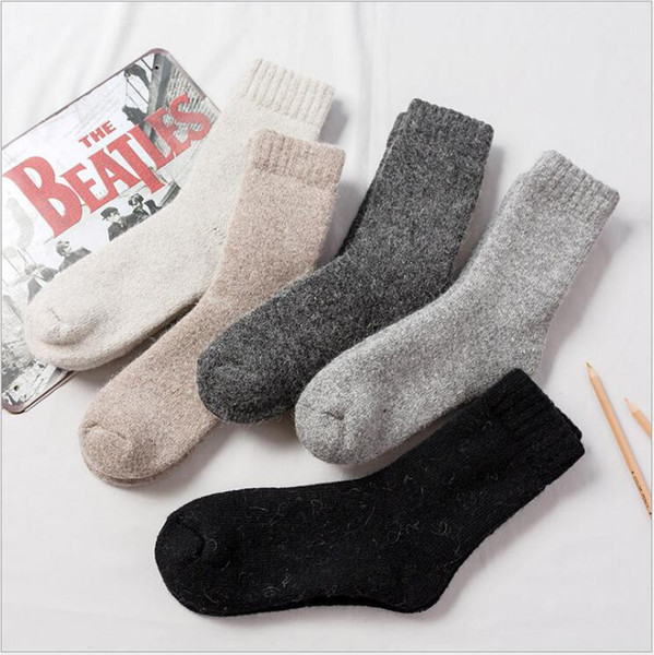 Winter Super Thick Wool Fabric Men's and Women's Warm Towel Socks Brushed Medium Length Fahion Brand Designer Breathable Solid Color Socks