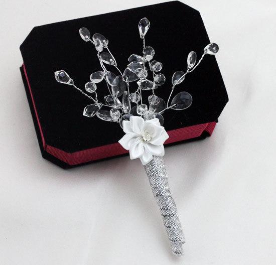 Silver Rhinestone Simple Wedding Bridegroom Boutonniere Man Corsage Groom Party Prom Brooch Decorations Men Suit Accessories Cheap