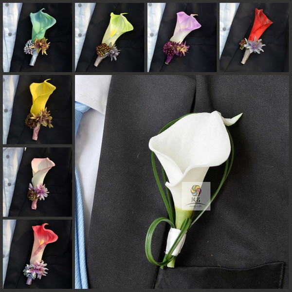 2015 Wedding Dresses flowers Artificial Natural Real Touch Calla Lily Corsages Handmade Groom's Boutonniere For Wedding party