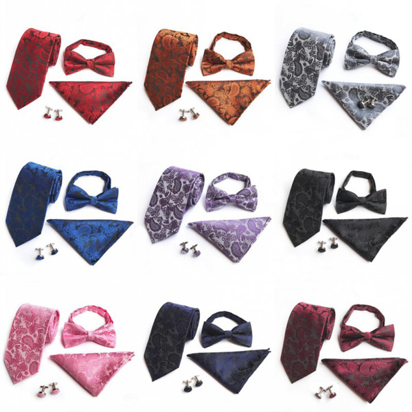 Men Formal Clothing Accessory Set Pocket Squares Bow Ties Cufflinks Handkerchief Hankies Suit Square For Bridal Bridegroom Groomsman