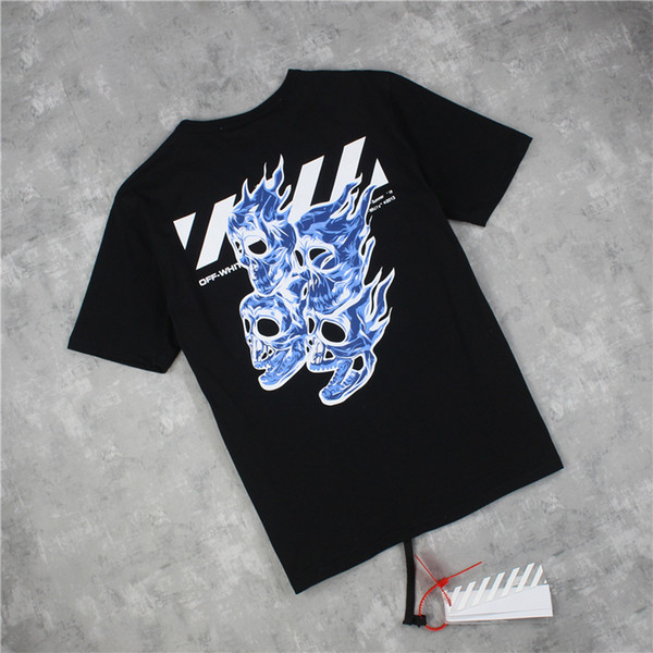 2019 Mens Designer T Shirts In Stock Black Shirts Summer New OWF WHITE Blue Skull Letter Printing Cotton Short Sleeved Men and Women