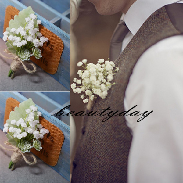 Artificia baby's breath Brooch Corsages for the Groom Groomsmen Party Prom Vests Suit wedding suits for men wedding suit grooms men