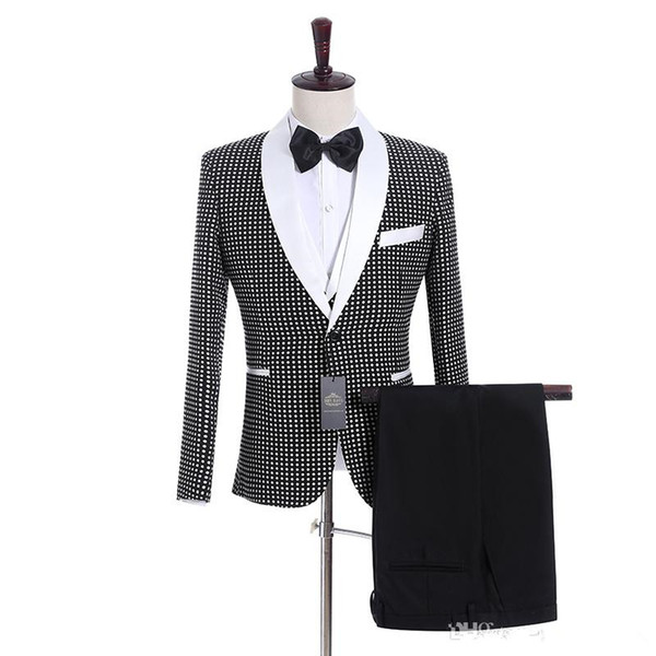 Handsome One Button Groomsmen Shawl Lapel Groom Tuxedos Men Suits Wedding/Prom/Dinner Best Man Blazer(Jacket+Pants+Tie+Vest) 125