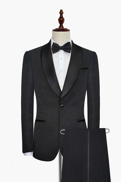 Cheap And Fine Embossing Groomsmen Shawl Lapel Groom Tuxedos Men Suits Wedding/Prom/Dinner Best Man Blazer(Jacket+Pants+Tie) 241