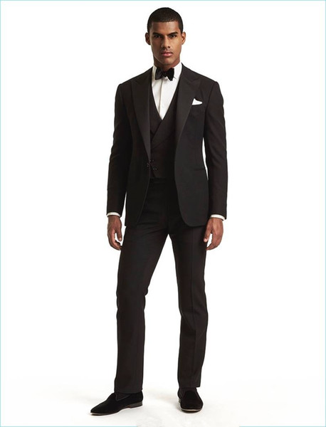 Handsome One Button Groomsmen Peak Lapel Groom Tuxedos Men Suits Wedding/Prom/Dinner Best Man Blazer(Jacket+Pants+Tie+Vest) 150