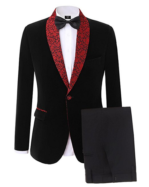Cheap And Fine Velveteen Groomsmen Shawl Lapel Groom Tuxedos Men Suits Wedding/Prom/Dinner Best Man Blazer(Jacket+Pants+Tie) 156