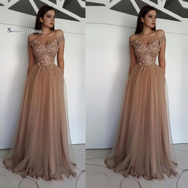 Floor Length A-line Off Shoulder Appliques Tulle Prom Party Dresses Tulle Sexy Party Dress Hot Sales