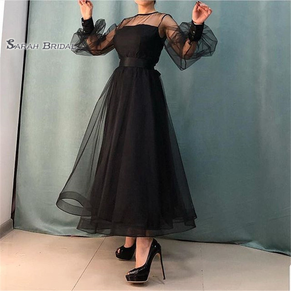 Black Ankle Length Jewel Long Sleeves Prom Dresses Vestidos De Festa In Stock Hot Sales High-end Occasion Dress