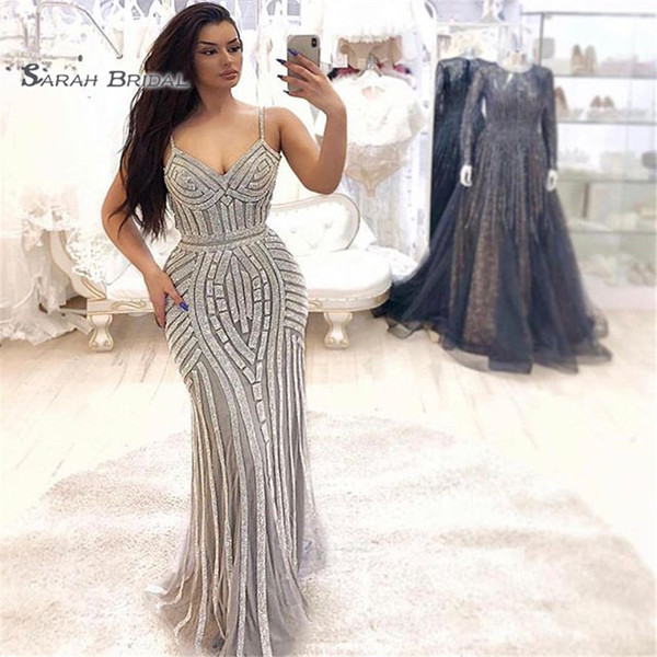 Sexy Spaghetti Mermaid Sequins Beads Tulle vening Wear In Stock Hot Sales High-end Occasion Dress