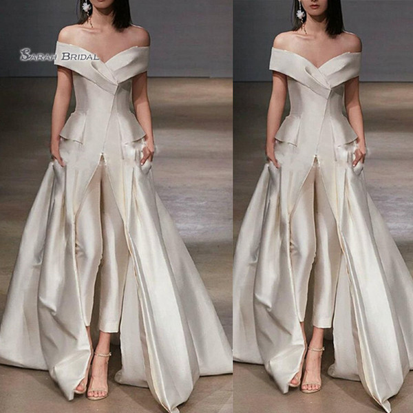 Off Shoulder Pockets Split Sleeveless Floor Length Evening Wear In Stock Hot Sales High-end Occasion Dress