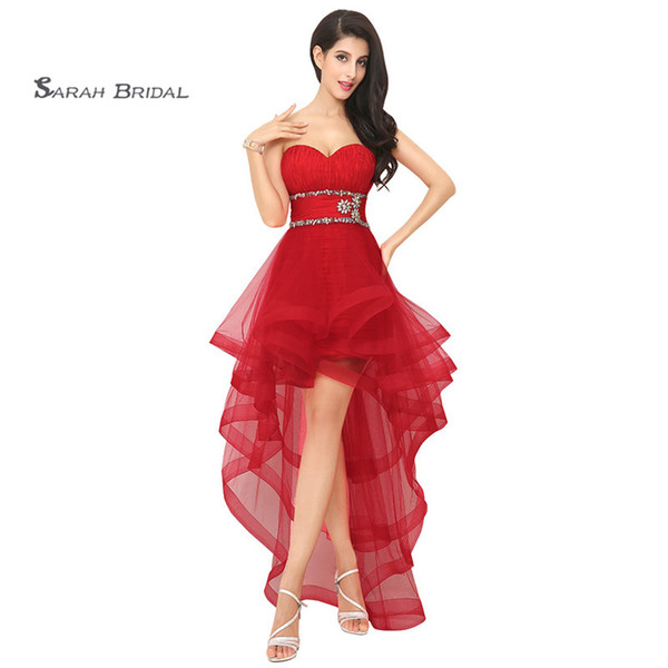 Generous A Line Homecoming Dress Sweetheart Lace Up Crystals High-low Tulle Sleeveless Prom Dresses In Stock AJ014