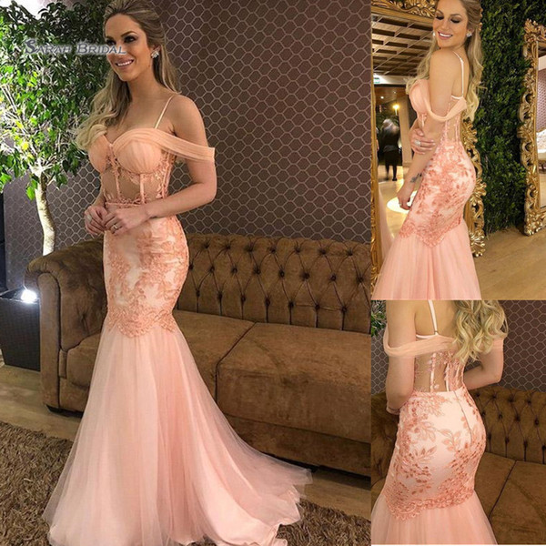 Sexy Mermaid Spaghetti Backless Appliques Evening Dresses Party Wear Plus Size Prom Dress robes de soirée Saudi Arabia