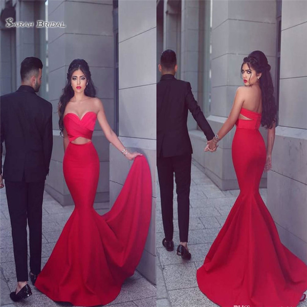 Red Mermaid Sweetheart Prom Dresses Open Back Evening Wear Cutaway Sides Party Gowns Hot Sales