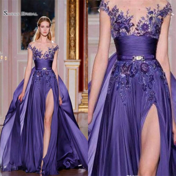 Zuhair Murad A-line Chiffon Side Split Overskirts Maxi Prom Evening Dresses Applique Long Formal Gown Party Dress