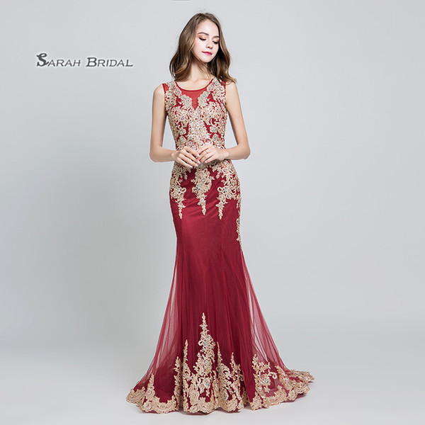 Burgundy Crystal Lace Mermaid Beaded Prom Party Dress Sexy Elegant Beading Vestidos De Festa Evening Wear Formal Occasion Gown LX526