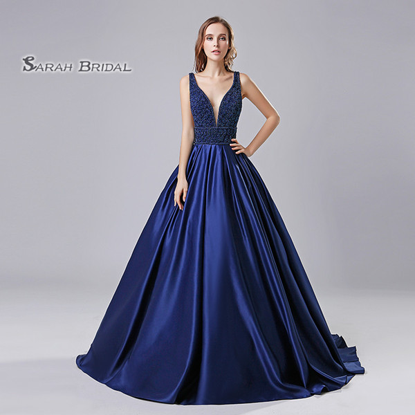 Beads Prom Dress Backless V-Neck Sexy Elegant Vestidos De Festa Evening Wear Formal Occasion Gown LX546