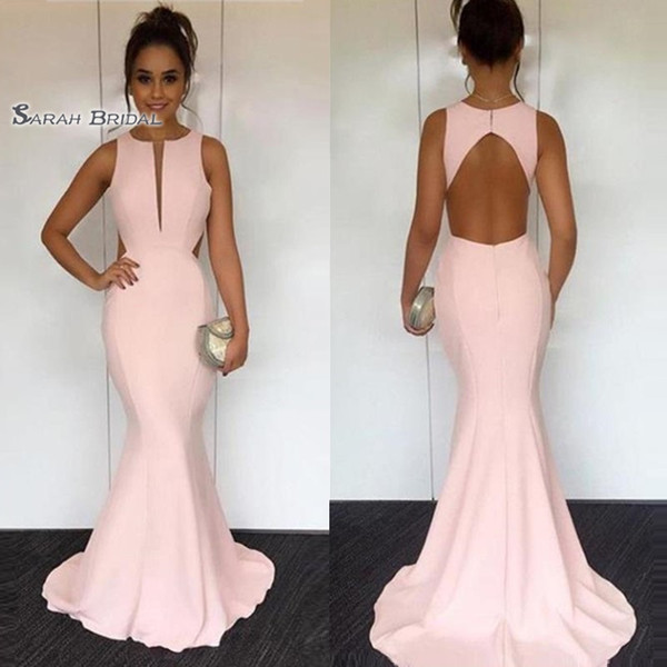 Mermaid Jewel Backless Satin Sleeveless Prom Dresses Sweep Train Vestidos De Festa Sexy Party Dress Hot Sales