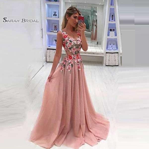 V-neck Appliques Sweep Pink Prom Dresses Vestidos De Festa Evening Wear In Stock Hot Sales High-end Occasion Dress