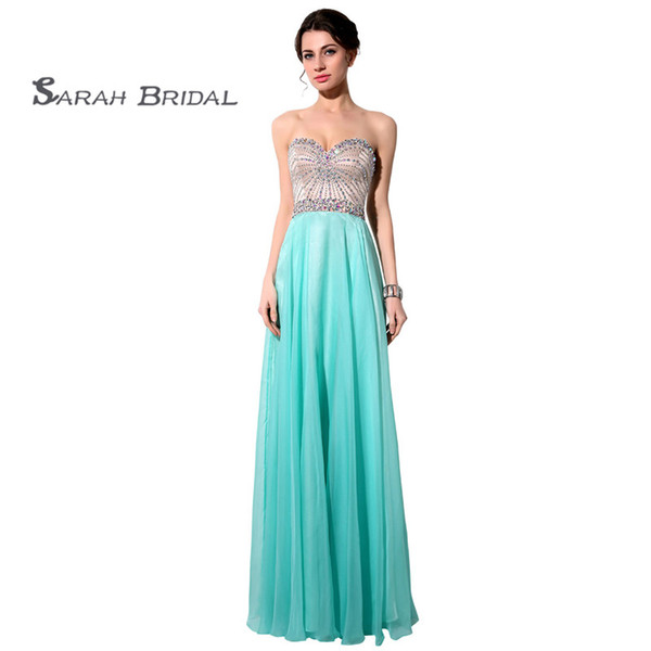 Long Sweetheart Beads Chiffon A-Line Prom Dresses Sexy Evening Dress Formal Graduation Party Gown SY007