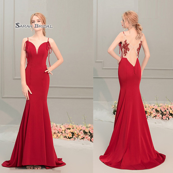 Mermaid Spaghetti Straps Backless Appliques Sexy Floor Length Sleeveless Prom Dresses Sexy Party Dress Hot Sales