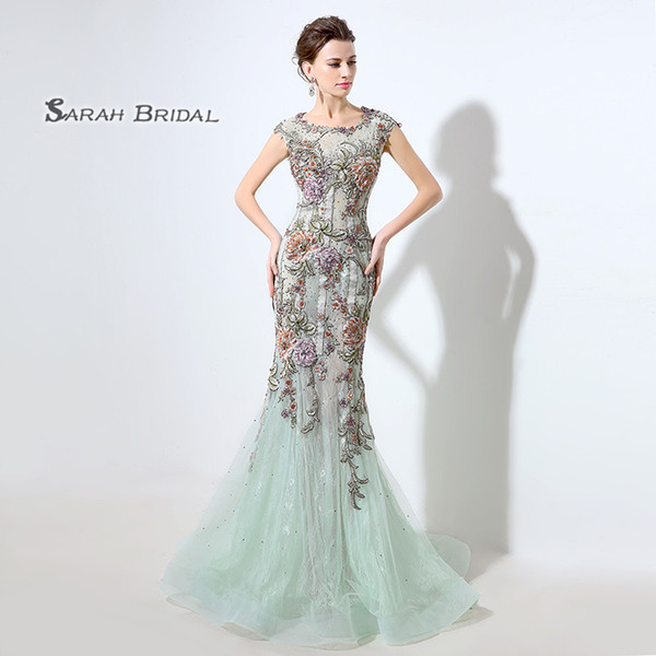 Mermaid Lace Embroidery Prom Party Dresses Sexy Elegant Vestidos De Festa Evening Occasion Sleeveless Gown LX001