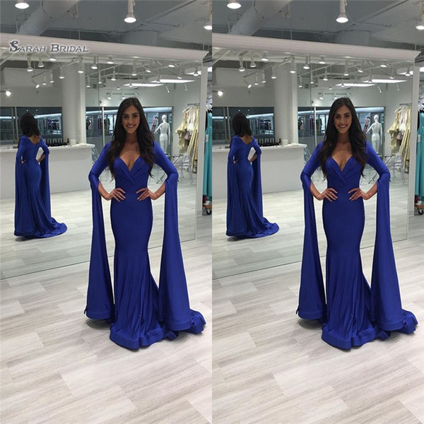 Sexy Mermaid V-neck Zipper Sweep Long Sleeve High End Quality Evening Party Dress Hot Sales