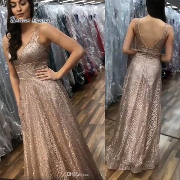 Elegant Sexy Beads V-neck V-back Sequins Prom Dresses Sleeveless High End Quality Evening Party Dress Hot Sales