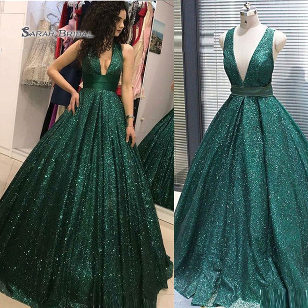 Sexy Elegant Deep V-neck Prom Dresses Shiny Beads High End Quality Party Dress Sleeveless Hot Sales