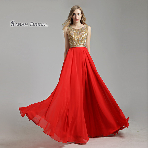 Luxury Red Royal Blue A-Line Chiffon Crystals Graduation Prom Dress Floor Length Beading Sleeveless Evening Party Gowns LX486