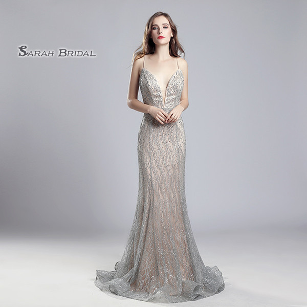 Tulle Backless Mermaid Beads Prom Dress Sexy Vestidos De Festa Evening Occasion Sleeveless Gown LX531