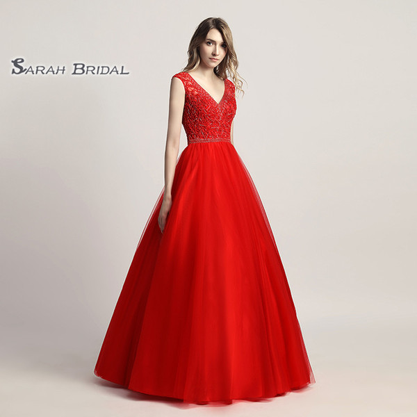 Luxury A-Line Tulle Sexy Red Prom Party Dress Elegant Backless Vestidos De Festa Evening Occasion Backless Quinceanera Gown LX426