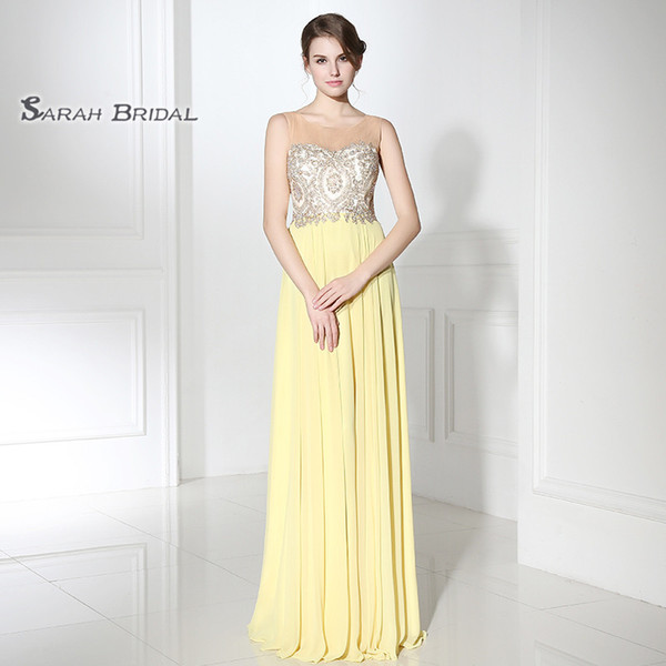 Simple A-line Jewel Appliques Beads Prom Dresses Zipper Chiffon Sleeveless Evening Gown LX356