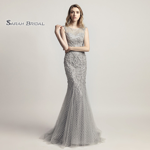 Luxury Mermaid Pearls Jewel Zipper Prom Party Dresses Sexy Elegant Vestidos De Festa Evening Occasion Sleeveless Gown LX445