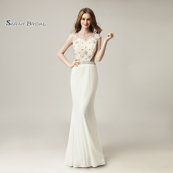 Jewel Zipper Mermaid Ivory Prom Party Dresses Sexy Elegant Vestidos De Festa Evening Occasion Sleeveless Gown LX433