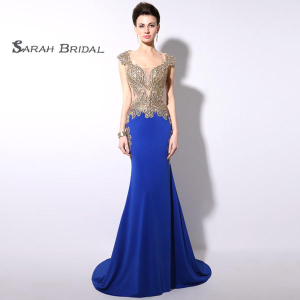 Sexy Mermaid Dress Sequined Beads Cap Sleeves Sweep Train Scoop Vestidos De Festa Evening Occasion Gowns YD003