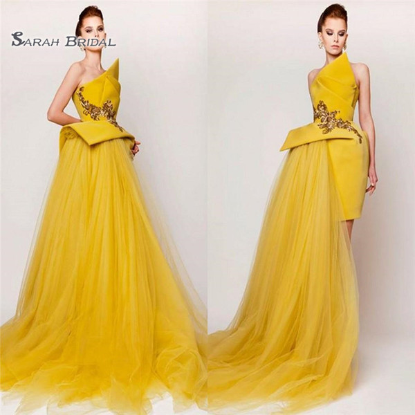 New Yellow Vintage Prom Gowns Evening Dresses Sleeveless Tulle Special Short Formal Tulle Evening Dress