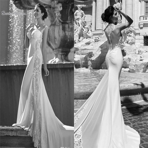 Sexy Mermaid Wedding Dresses Long Train Hollow Back Splice Satin Beach Wedding Gown vestido de novia