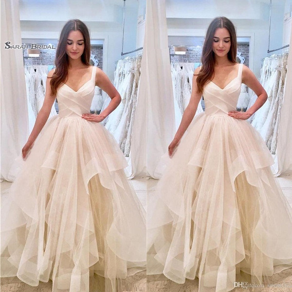 Ruffled Tulle Elegant Sexy V-neck Prom Dresses Sleeveless High End Quality Evening Party Dress Hot Sales