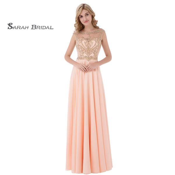 Elegant Sleeveless Jewel Hollow Floor Length Prom Dresses Ruched Beads Chiffon A-Line Homecoming Dress In Stock LX475