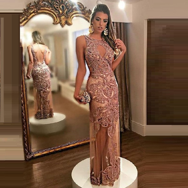 Jewel Backless Mermaid Sleeveless Floor Length Evening Wear In Stock Hot Sales High-end Occasion Dress