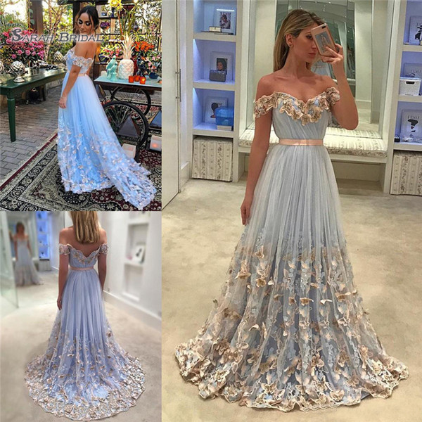 3D Butterfly A-Line Appliques Prom Dresses Off Shoulder Formal Dress Custom Made Tulle Bride Party Gowns