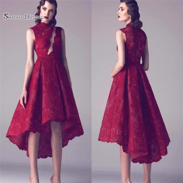 Short A-line Lace Cocktail Dresses High Low Sleeveless Party Dress Short Formal Prom Homecoming Dresses