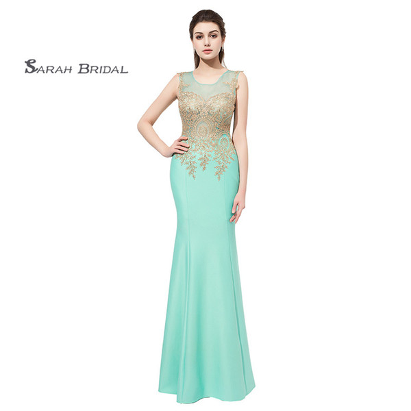 Mint Mermaid Prom Dresses 2022Jersey Lace Formal Wear Floor Length Sleeveless Evening Party Gowns LX412